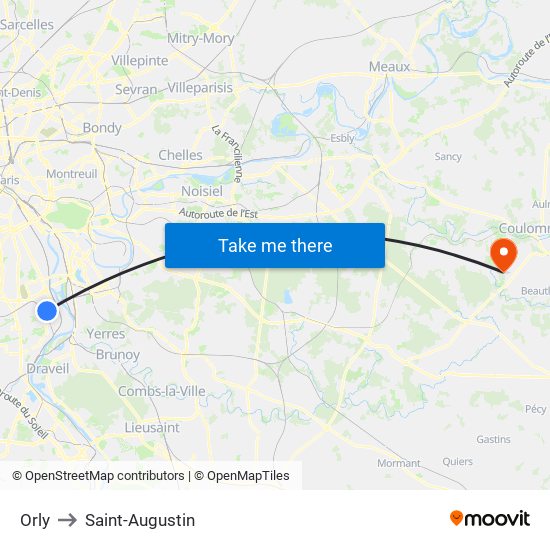 Orly to Saint-Augustin map