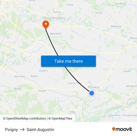 Poigny to Saint-Augustin map