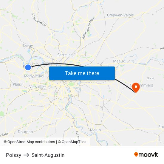 Poissy to Saint-Augustin map