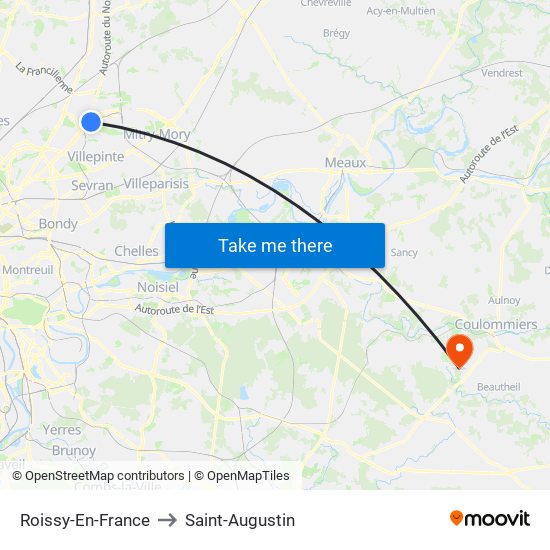 Roissy-En-France to Saint-Augustin map