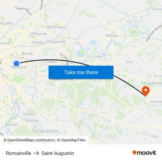 Romainville to Saint-Augustin map
