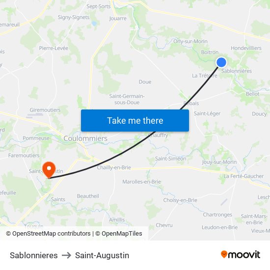 Sablonnieres to Saint-Augustin map