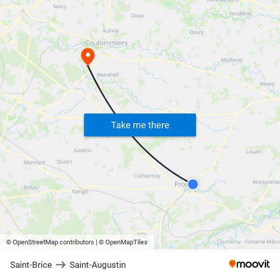 Saint-Brice to Saint-Augustin map