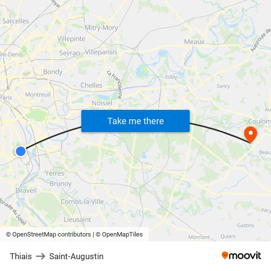Thiais to Saint-Augustin map