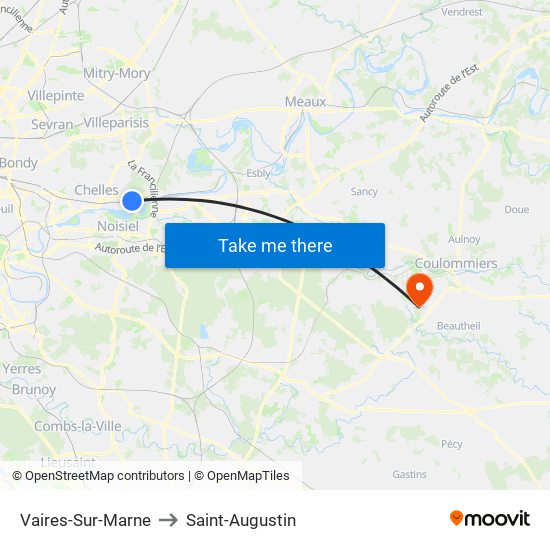 Vaires-Sur-Marne to Saint-Augustin map