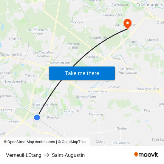 Verneuil-L'Etang to Saint-Augustin map