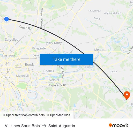 Villaines-Sous-Bois to Saint-Augustin map