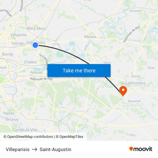 Villeparisis to Saint-Augustin map