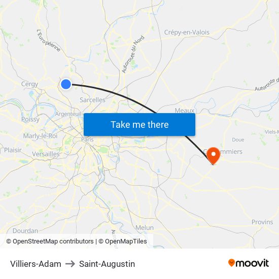 Villiers-Adam to Saint-Augustin map