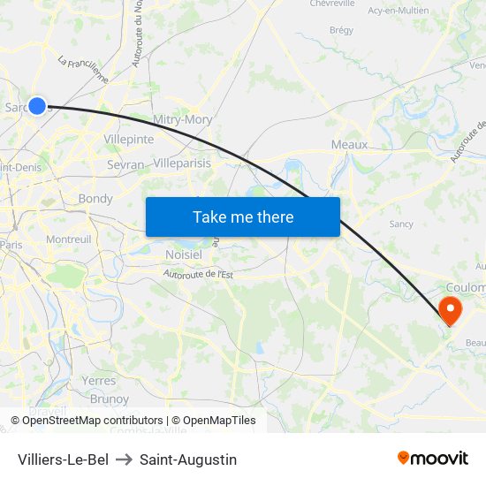 Villiers-Le-Bel to Saint-Augustin map
