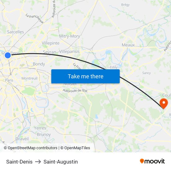 Saint-Denis to Saint-Augustin map
