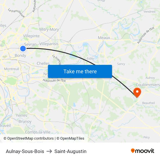 Aulnay-Sous-Bois to Saint-Augustin map