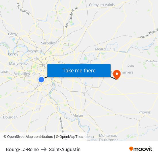 Bourg-La-Reine to Saint-Augustin map