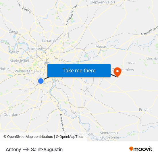 Antony to Saint-Augustin map