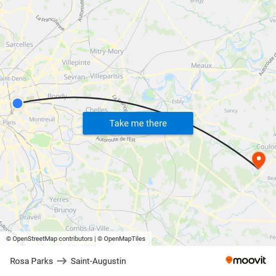 Rosa Parks to Saint-Augustin map