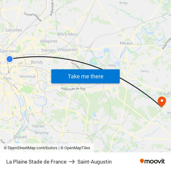 La Plaine Stade de France to Saint-Augustin map