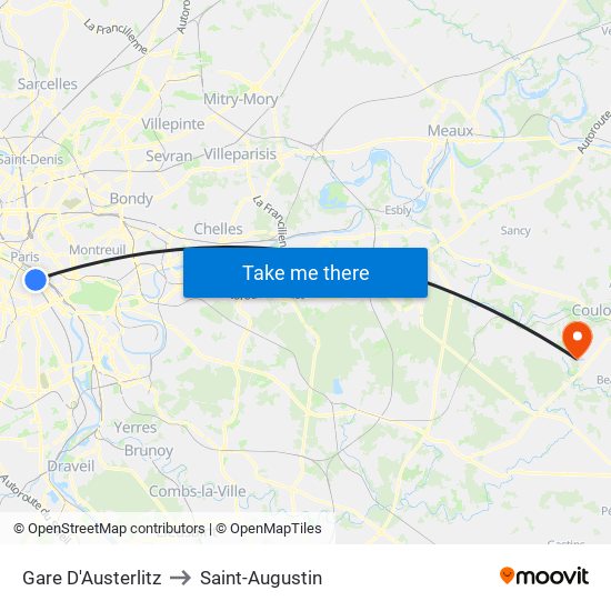 Gare D'Austerlitz to Saint-Augustin map