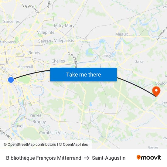 Bibliothèque François Mitterrand to Saint-Augustin map