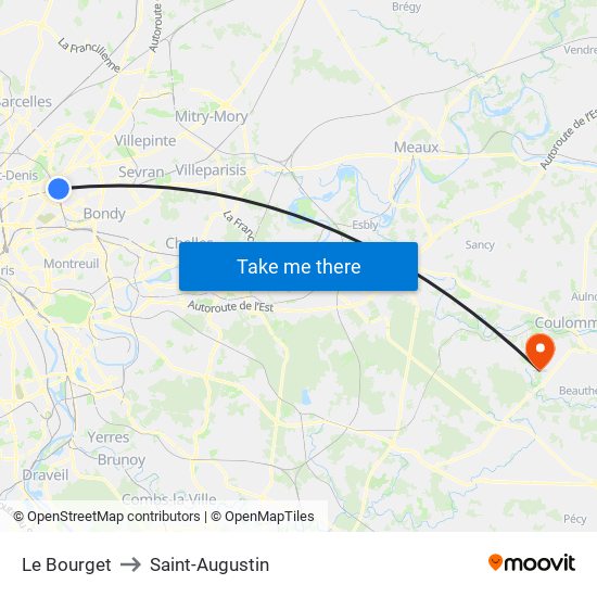 Le Bourget to Saint-Augustin map