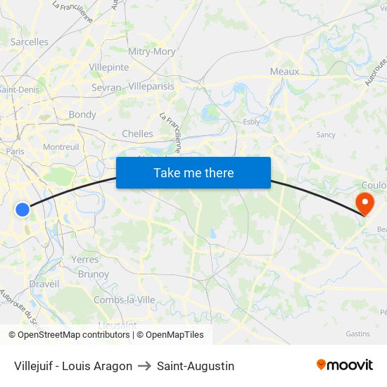 Villejuif - Louis Aragon to Saint-Augustin map