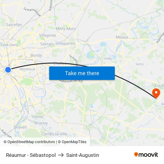 Réaumur - Sébastopol to Saint-Augustin map