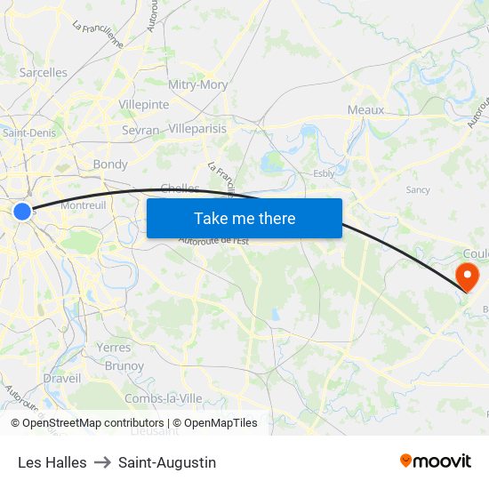 Les Halles to Saint-Augustin map