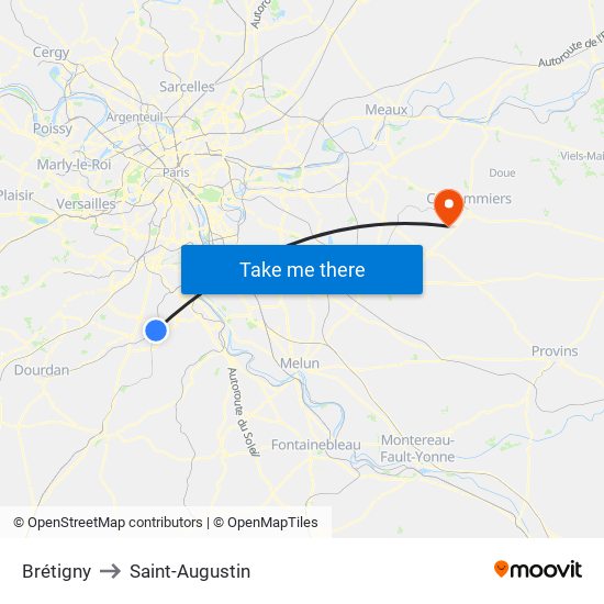 Brétigny to Saint-Augustin map
