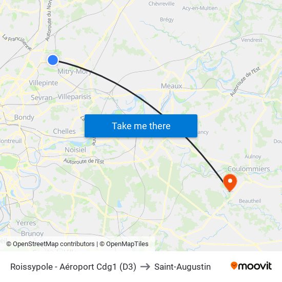Roissypole - Aéroport Cdg1 (D3) to Saint-Augustin map