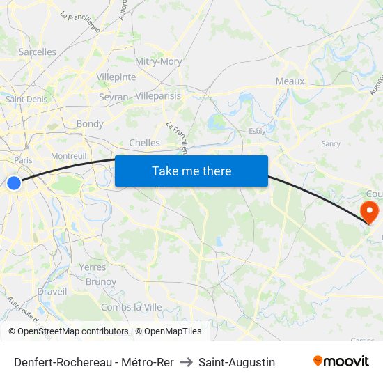 Denfert-Rochereau - Métro-Rer to Saint-Augustin map