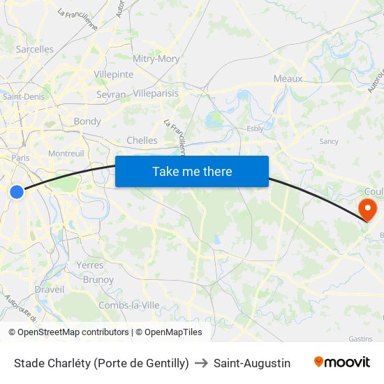 Stade Charléty (Porte de Gentilly) to Saint-Augustin map