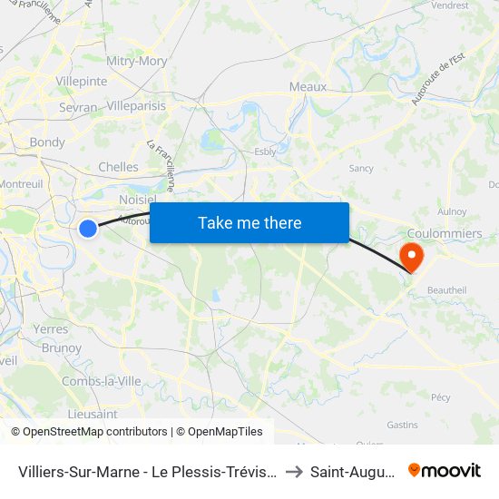 Villiers-Sur-Marne - Le Plessis-Trévise RER to Saint-Augustin map