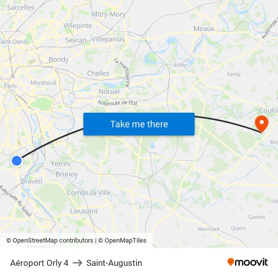 Aéroport Orly 4 to Saint-Augustin map