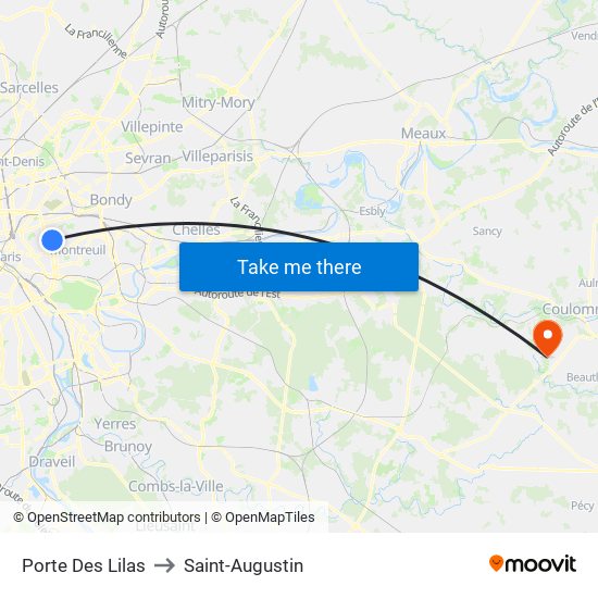 Porte Des Lilas to Saint-Augustin map