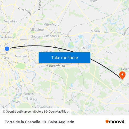Porte de la Chapelle to Saint-Augustin map