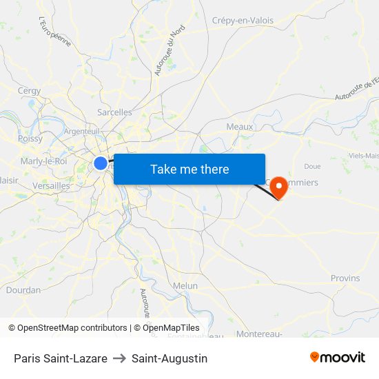 Paris Saint-Lazare to Saint-Augustin map