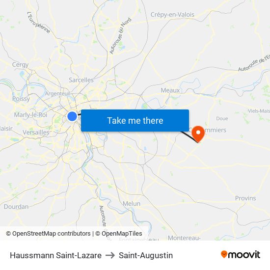 Haussmann Saint-Lazare to Saint-Augustin map