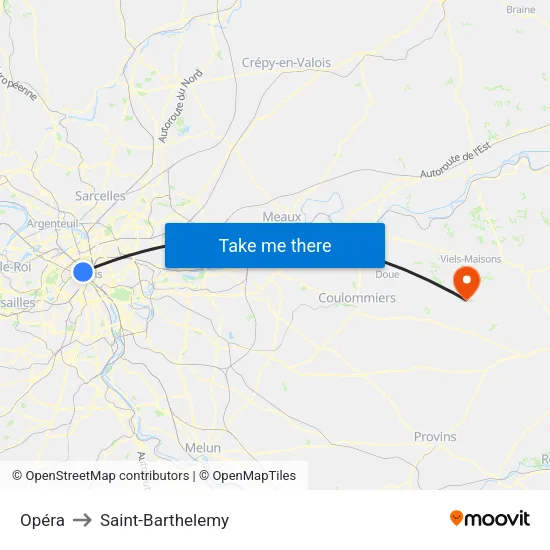 Opéra to Saint-Barthelemy map