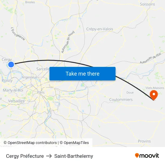 Cergy Préfecture to Saint-Barthelemy map