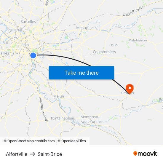 Alfortville to Saint-Brice map