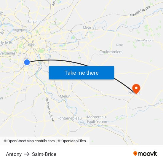 Antony to Saint-Brice map