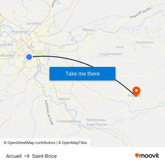 Arcueil to Saint-Brice map