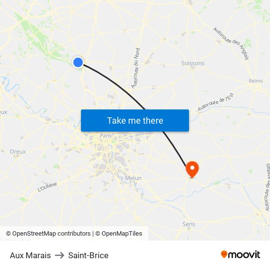 Aux Marais to Saint-Brice map