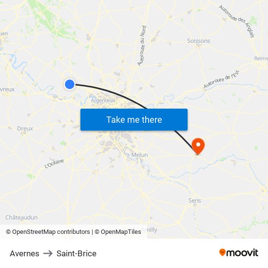 Avernes to Saint-Brice map