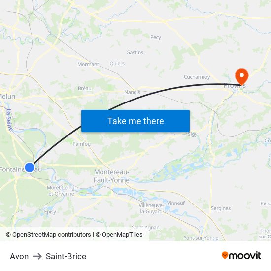 Avon to Saint-Brice map