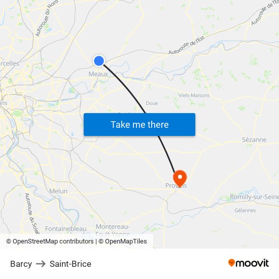 Barcy to Saint-Brice map