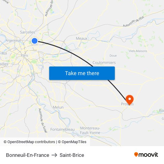 Bonneuil-En-France to Saint-Brice map