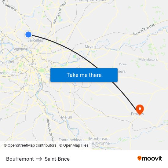 Bouffemont to Saint-Brice map