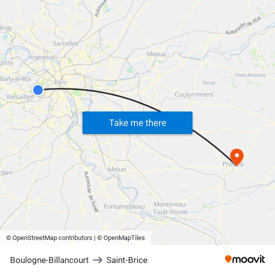 Boulogne-Billancourt to Saint-Brice map
