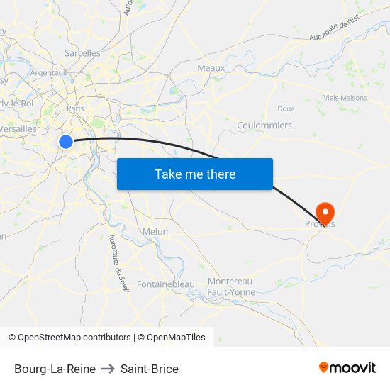 Bourg-La-Reine to Saint-Brice map