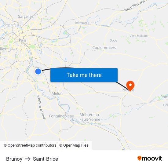 Brunoy to Saint-Brice map